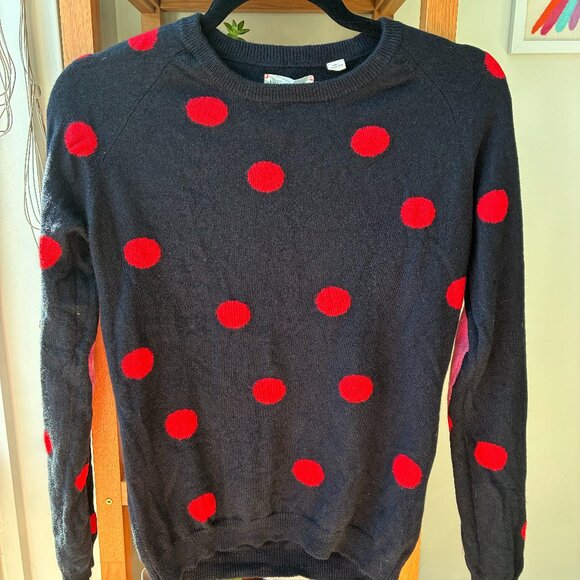Chinti & Parker Navy and Red Polka Dot Cashmere Sweater with Elbow Patch - Picture 1 of 6